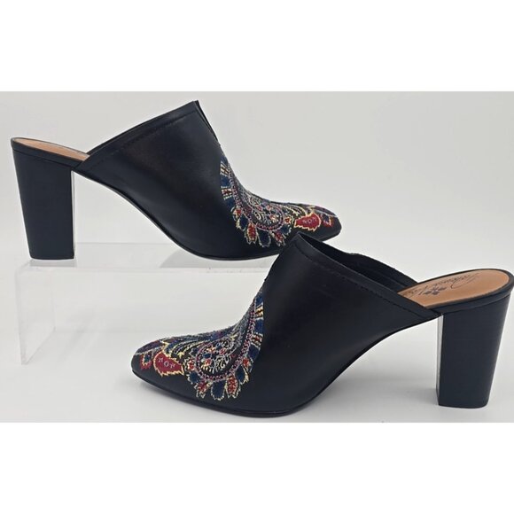 Patricia Nash Roberta Embroidered Black Leather Mules 3" Heel Pointed Toe Size 8 - Picture 4 of 11